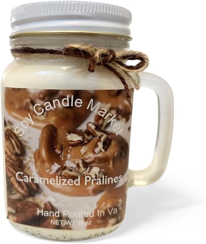 Soy Scented Candles | Handmade & Highly Aromatic Candles Burns Upto 85 Hours in Glass Jar - Perfect for Home Decor, Wedding, Birthday, Dinner (Caramelized Pralines, 12 oz)