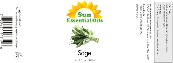 Sun Essential Oils – Sage Essential Oil 16 oz for Diffuser, Skin, Aromatherapy Massage, Humidifier, Herbaceous Scent for Candle, Lotion & Soap Making, Room Fragrance