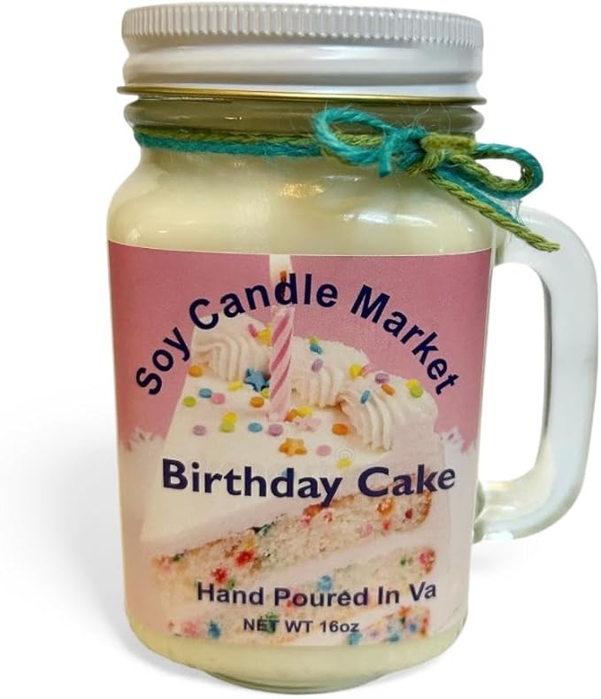 Soy Scented Candles | Handmade & Highly Aromatic Candles Burns Upto 85 Hours in Glass Jar - Perfect for Home Decor, Wedding, Birthday, Dinner (Birthday Cake, 12 oz)