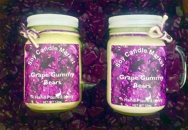 Soy Scented Candles | Handmade & Highly Aromatic Candles Burns Upto 85 Hours in Glass Jar - Perfect for Home Decor, Wedding, Birthday, Dinner (Grape Gummy Bears, 16 oz)