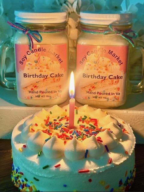 Soy Scented Candles | Handmade & Highly Aromatic Candles Burns Upto 85 Hours in Glass Jar - Perfect for Home Decor, Wedding, Birthday, Dinner (Birthday Cake, 16 oz)