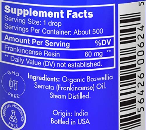 Organic, Frankincense Essential Oil, Food Grade, for Face – 100% Pure, Frankincense, Resin, Oil, Boswellia Serrata, Edible, by Zongle Therapeutics, 1 OZ