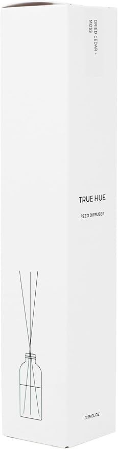 Luxury Reed Diffuser| True Hue | 3.75 fl oz | Glass and Rattan | Lasts for 2-3 Months | Fragrance Diffusers for Home | Handmade in USA (Dried Cedar + Moss)