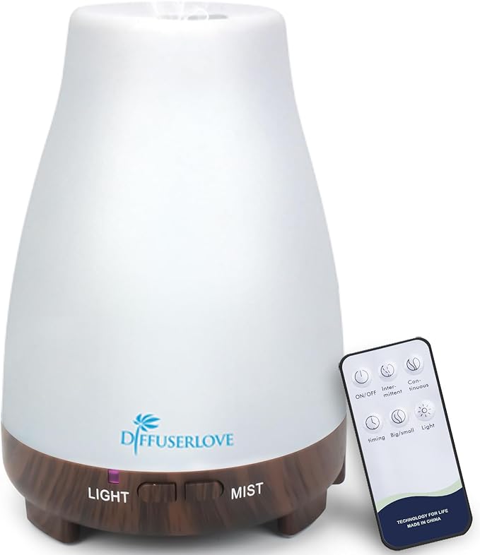Diffuserlove Essential Oil Diffusers 200ML Remote Control Diffuser Mist Humidifiers BPA-Free Aromatherapy Diffuser (Black Base)