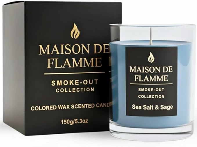 Sea Salt & Sage Scented Candle – 150g / 5.3 oz Soy Wax Blend with 10% Fragrance Load – Cotton Wick Home Candle for Bedroom, Bathroom & Living Room