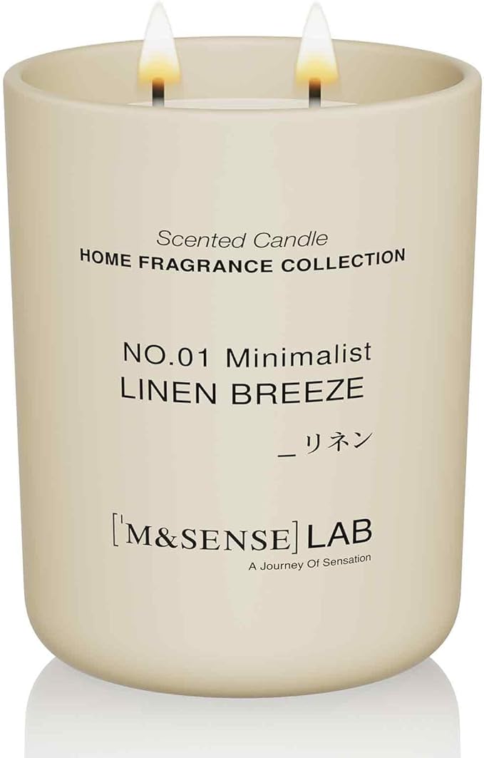 M&SENSE Natural Soy Candle| Linen Breeze | 16.6 oz, 95H Burn | Minimalist Christmas Scented Candle for Relaxation, Gifting, Home Décor | for Bedroom, Office, Party Large