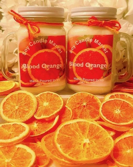 Soy Scented Candles | Handmade & Highly Aromatic Candles Burns Upto 85 Hours in Glass Jar - Perfect for Home Decor, Wedding, Birthday, Dinner (Blood Orange, 12 oz)