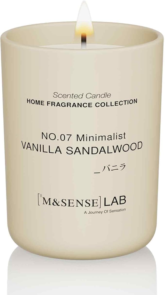 M&SENSE Natural Soy Candle| Vanilla Sandalwood | 8.82 oz, 50H Burn | Minimalist Christmas Scented Candle for Relaxation, Gifting, Home Décor | for Bedroom, Office, Party Medium
