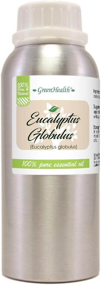 GreenHealth Eucalyptus Essential Oil – 8 fl oz (237 ml) – 100% Pure & Natural – Aromatherapy Oil in Aluminum Bottle with Plug Cap – for Diffuser, Cleaning, Home Fragrance, DIY Use