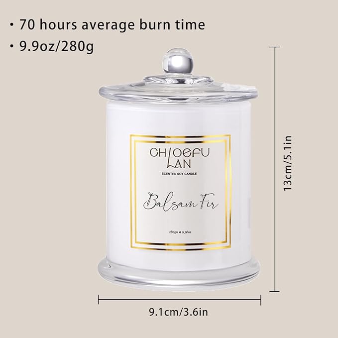 Chloefu LAN Balsam Fir Scented Candle, Holiday Candles for Home Scented with Notes of Cedarwood, Oak, Moss & Fir, Christmas Decor, Christmas Gifts for Women & Men, Winter Candles, 70 Hours 10 oz