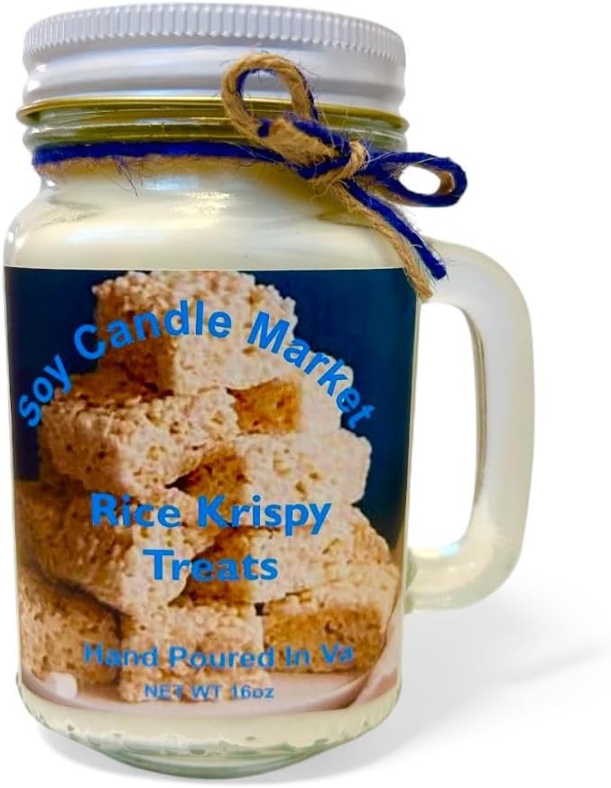 Soy Scented Candles | Handmade & Highly Aromatic Candles Burns Upto 85 Hours in Glass Jar - Perfect for Home Decor, Wedding, Birthday, Dinner (Rice Krispy Treats, 16 oz)