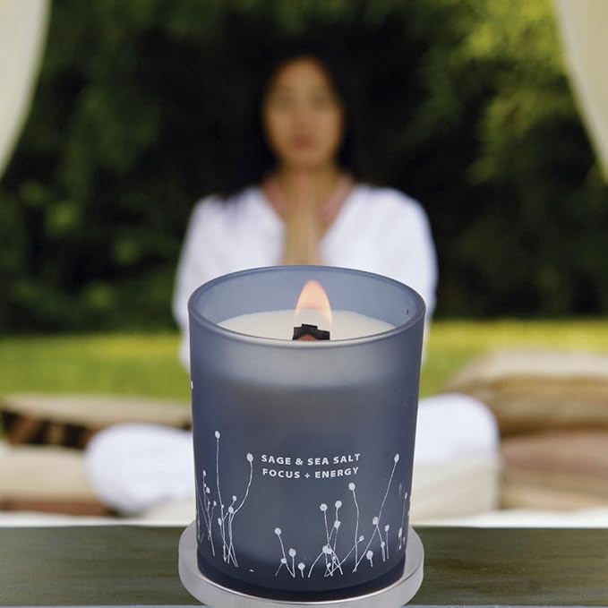 White Sage Sea Salt Wood Wick Soy Scented Candle, 10.6 oz | Sage Candle for Cleansing House | Aromatherapy Energy Cleansing Candle for Home, Meditation, Clean Burning Long Lasting