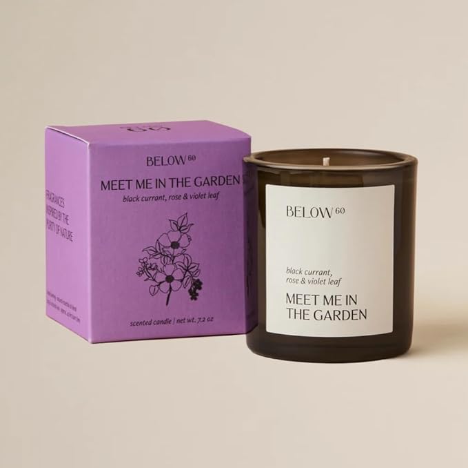 Hilary Duff’s Below 60 Scented Candle | Meet Me in The Garden | Clean-Burning | Hand-Made with Paraffin-Free Soy Wax | 40 hr Burn Time | Black Currant, Rose, Violet Leaf (7.2oz)