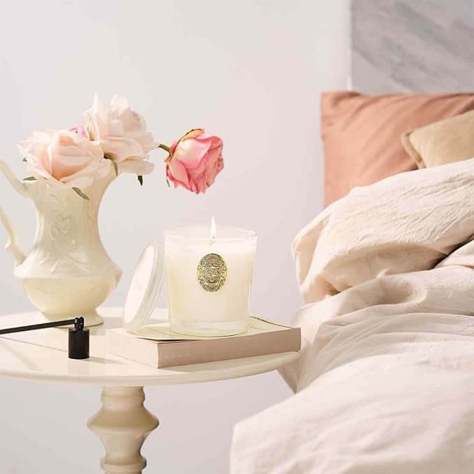 M&SENSE Natural Soy Candle | Creamy Vanilla Pie & White | 9.2 oz, 50H Burn Time | Luxury Scented Candle for Relaxation, Gifting, Home Décor | Ideal for Bedroom, Office, Party Ambiance