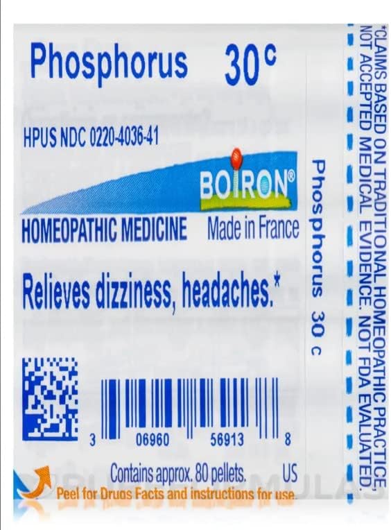 Boiron Homeopathic Phosphorus, 30C Pellets, 80-Count Tubes (Pack of 5)