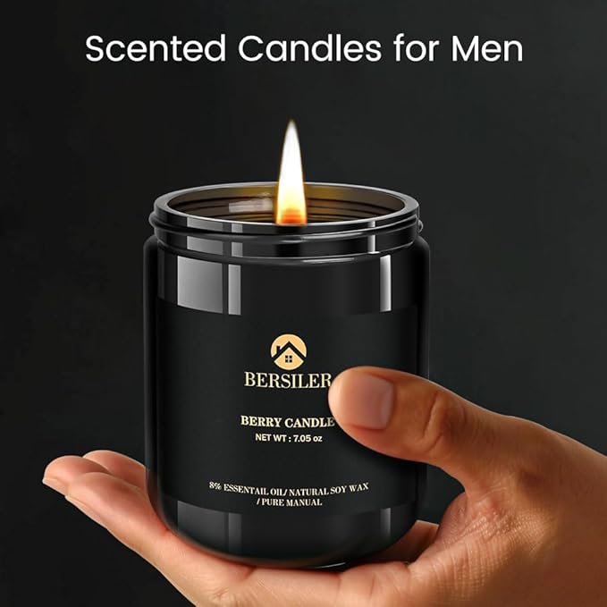 Scented Candles for Men, Berry Candle,Candles for Home Scented, Black Candles Soy Candle, Stress Relief Gift for Men Birthday Christmas