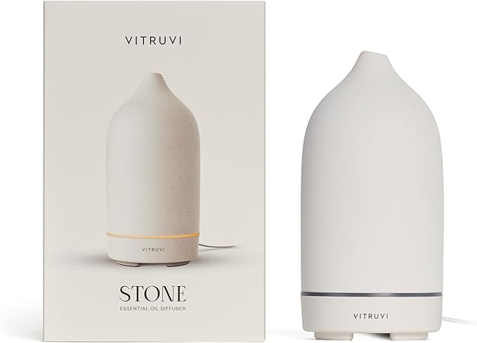 Vitruvi Stone Diffuser, Ceramic Ultrasonic Essential Oil Diffuser for Aromatherapy | Ceramic Diffuser, Diffusers for Home, Oil Diffuser, Housewarming Gift, Original Diffuser | White, 90ml Capacity