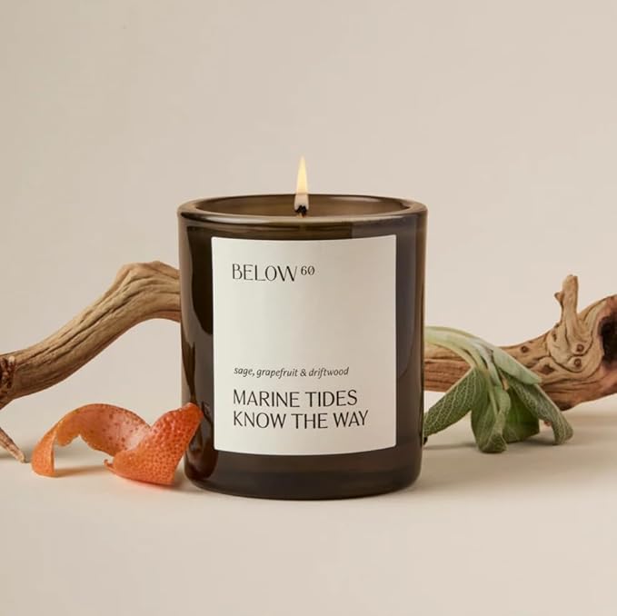 Hilary Duff’s Below 60 Scented Candle | Marine Tides Know The Way | Clean-Burning | Hand-Made with Paraffin-Free Soy Wax | 40 hr Burn Time | Sage, Grapefruit, Driftwood (7.2oz)