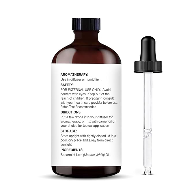 Majestic Pure Essential Oil with Glass Dropper - 100% Pure and Natural - Essential Oils for Diffuser, Aromatherapy, Soap and Candle Making, Spearmint Essential Oil, Spearmint Oil, 4 Fl Oz