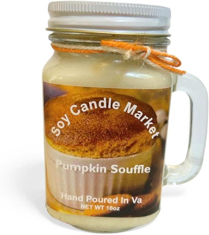 Soy Scented Candles | Handmade & Highly Aromatic Candles Burns Upto 85 Hours in Glass Jar - Perfect for Home Decor, Wedding, Birthday, Dinner (Pumpkin Souffle, 16 oz)