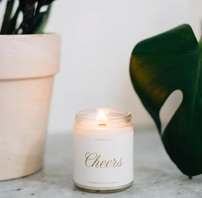 Fontana Candle Co. Celebration Collection, Cheers! Congratulations – 9oz Scented Candle with Beeswax, Coconut Oil & Essential Oils – Wood Wick, Clean Burn – Non-Toxic Candles for Home & Room Décor