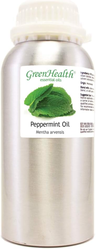 GreenHealth Peppermint Essential Oil – 16 fl oz – 100% Pure & Uncut – Steam-Distilled – Aluminum Bottle for Diffuser, Cleaning, DIY Projects