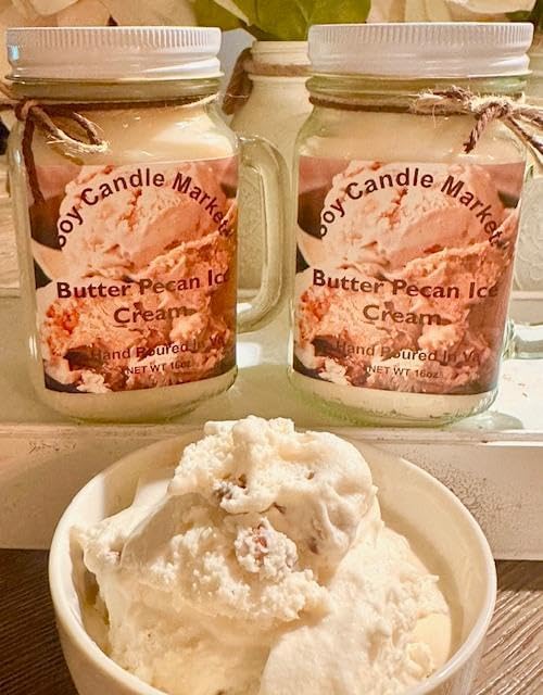 Soy Scented Candles | Handmade & Highly Aromatic Candles Burns Upto 85 Hours in Glass Jar - Perfect for Home Decor, Wedding, Birthday, Dinner (Butter Pecan Icecream, 16 oz)