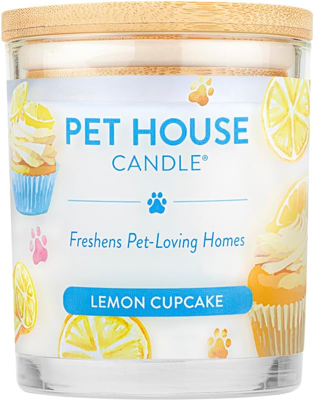 Pet House Candles, Clean Long-Lasting Pet Odor Candles for Home, Plant-Based, 60 Hour Burn Time - Lemon Cupcake, 9 oz