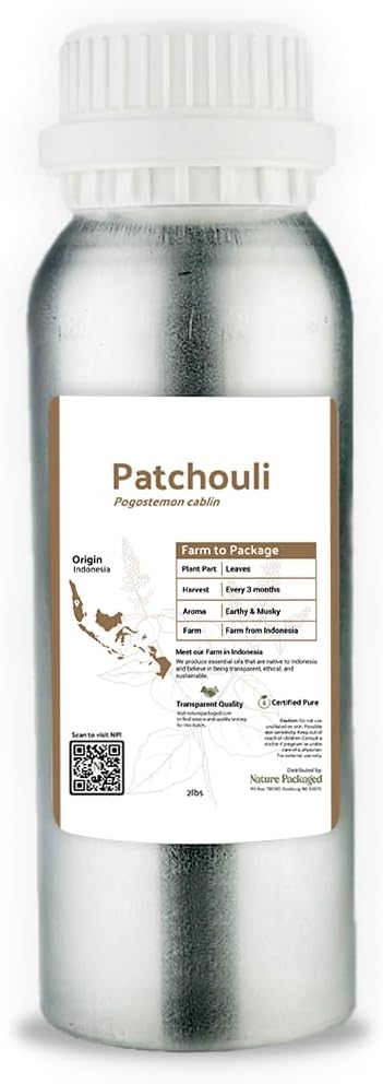 Dark Patchouli Essential Oil - Direct from Java Indonesia Natural Repellent Aceite de Pachulí - Aromatherapy and Premium Therapeutic Grade - Ideal for Body & Candle-Making (2lbs)