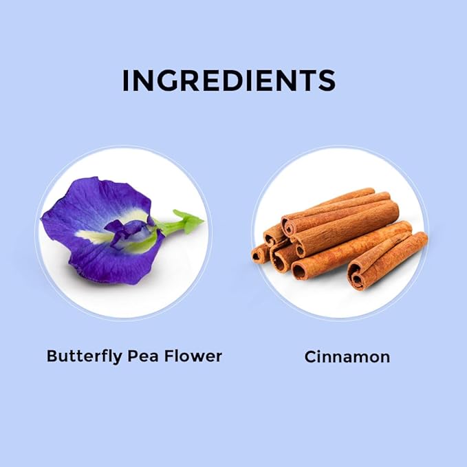 BLUE TEA - Butterfly Pea Flower Tea - Cinnamon - 30 Count - Pyramid Plant Based Tea Bag | Gokarna | ANTIOXIDANT RICH | Herbal Tea - Caffeine Free - Flower Based - Vegan - Non-Bitter | Tin Pack