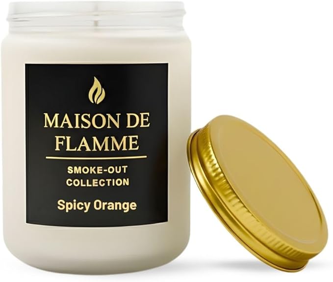 Spicy Orange Odor-Eliminating Scented Candle, 200g/7oz White Jar – Long-Lasting Soy Wax Blend Candle for Smoke, Kitchen & Pet Odors