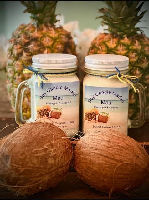 Soy Scented Candles | Handmade & Highly Aromatic Candles Burns Upto 85 Hours in Glass Jar - Perfect for Home Decor, Wedding, Birthday, Dinner (Maui, 12 oz)
