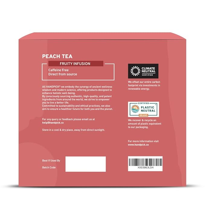 HANDPICK, Peach Tea Bags (80 Count) Non-GMO, Caffeine-Free - Peach, Hibiscus, Cinnamon, Cloves, Ginger | Floral & Refreshing Herbal Tea Bags, Brew Iced Tea or Hot Tea