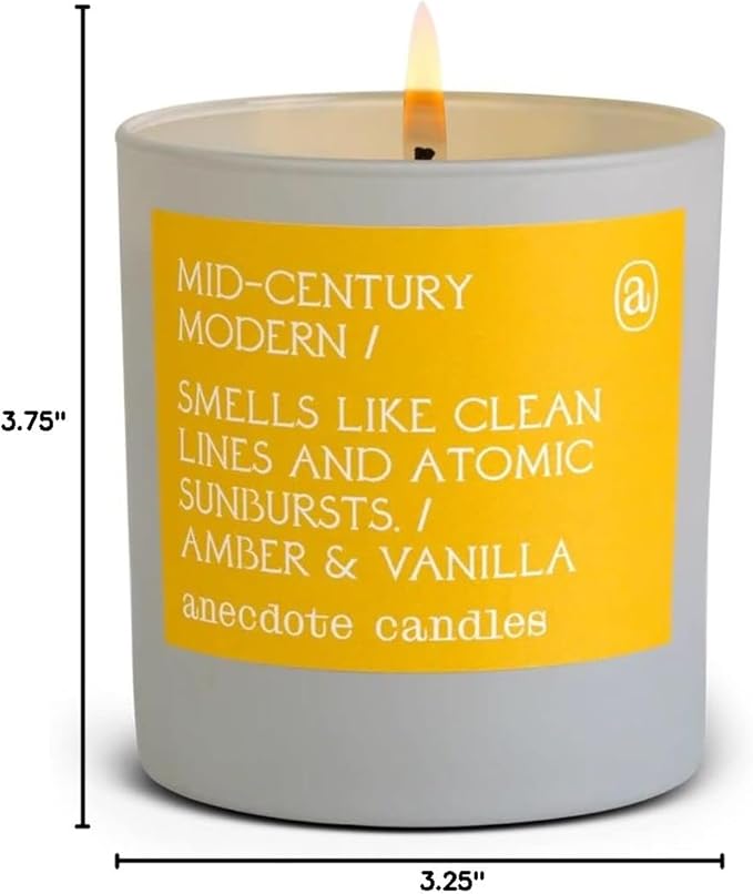 Anecdote 'Mid-Century Modern' Coconut Soy Wax Candle Tumbler | Premium Hand Poured & Long Burning | Amber & Vanilla Scent | Phthalate-Free | for Home, Office, Gift - 9 Oz