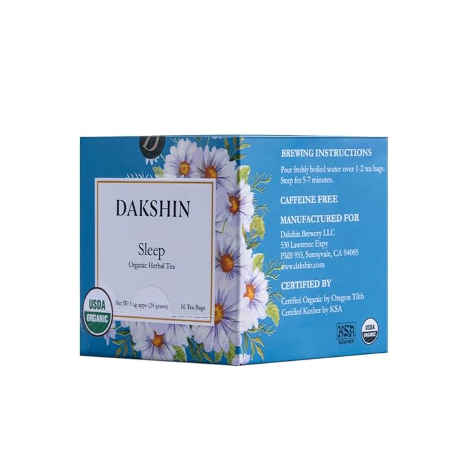 Dakshin Organic Sleep Herbal Tea| For Nighttime Rest | 1 box of 16 teabags