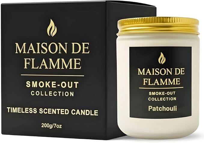 Patchouli Odor-Eliminating Scented Candle, 200g/7oz White Jar – Long-Lasting Soy Wax Blend Candle for Smoke, Kitchen & Home Odors