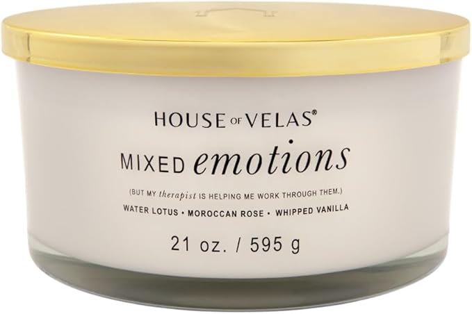 Burnable Sensations Candle, 21 oz, 4 Cotton Wicks, Mixed Emotions - Fruity Amber, Large Painted Jar