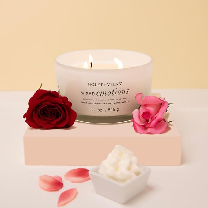 Burnable Sensations Candle, 21 oz, 4 Cotton Wicks, Mixed Emotions - Fruity Amber, Large Painted Jar