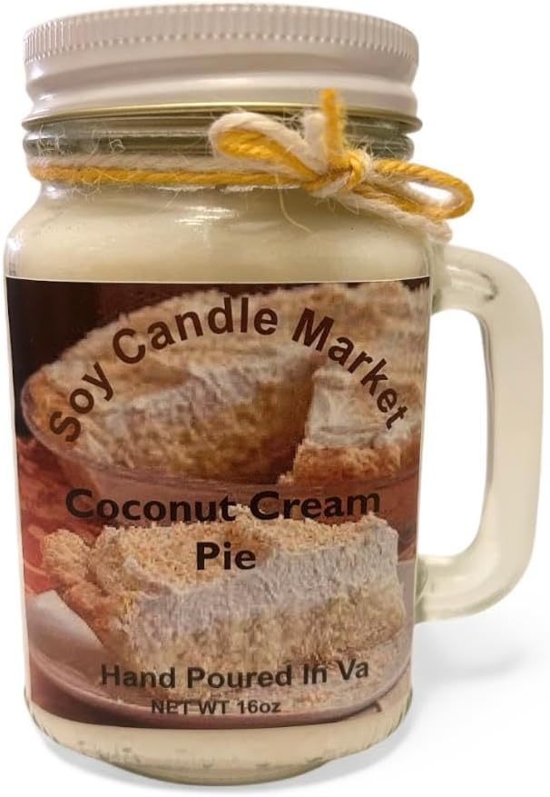 Soy Scented Candles | Handmade & Highly Aromatic Candles Burns Upto 85 Hours in Glass Jar - Perfect for Home Decor, Wedding, Birthday, Dinner (Coconut Cream Pie, 16 oz)