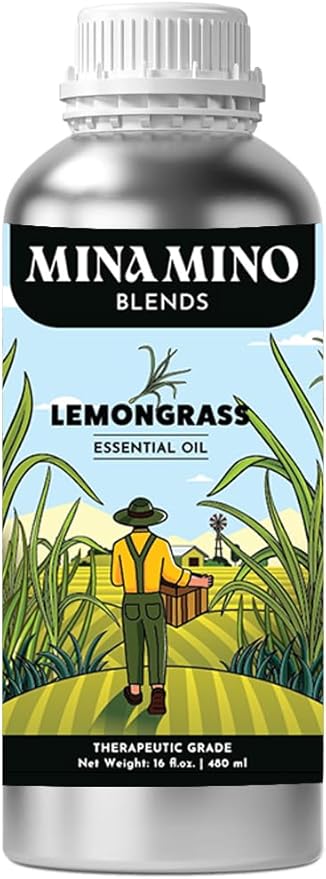 16 fl oz - Lemongrass Essential Oil (100% Pure & Natural) Large Aluminum Bottle for Aromatherapy, Diffuser, Candle & Soap Making - Minamino Blends