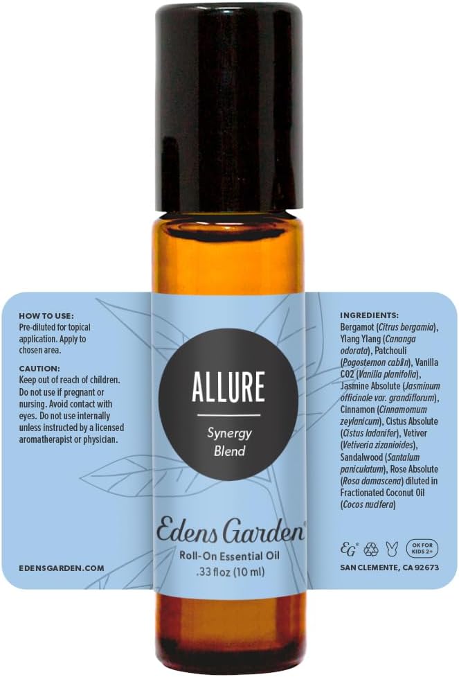 Edens Garden Allure Essential Oil Roll-On Blend- 100% Pure Premium Grade, Natural, Therapeutic, Aromatherapy, Kid & Skin Safe, The Best for Gifts, Relaxation, Tension Pre-Diluted 10 ml (.33 fl oz)