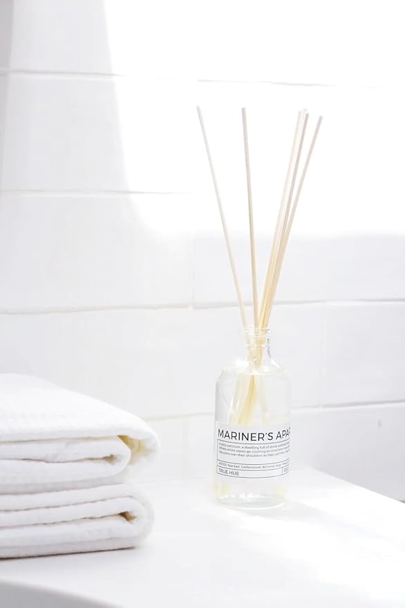 Luxury Reed Diffuser| True Hue | 3.75 fl oz | Glass and Rattan | Lasts for 2-3 Months | Fragrance Diffusers for Home | Handmade in USA (Mariner's Apartment)