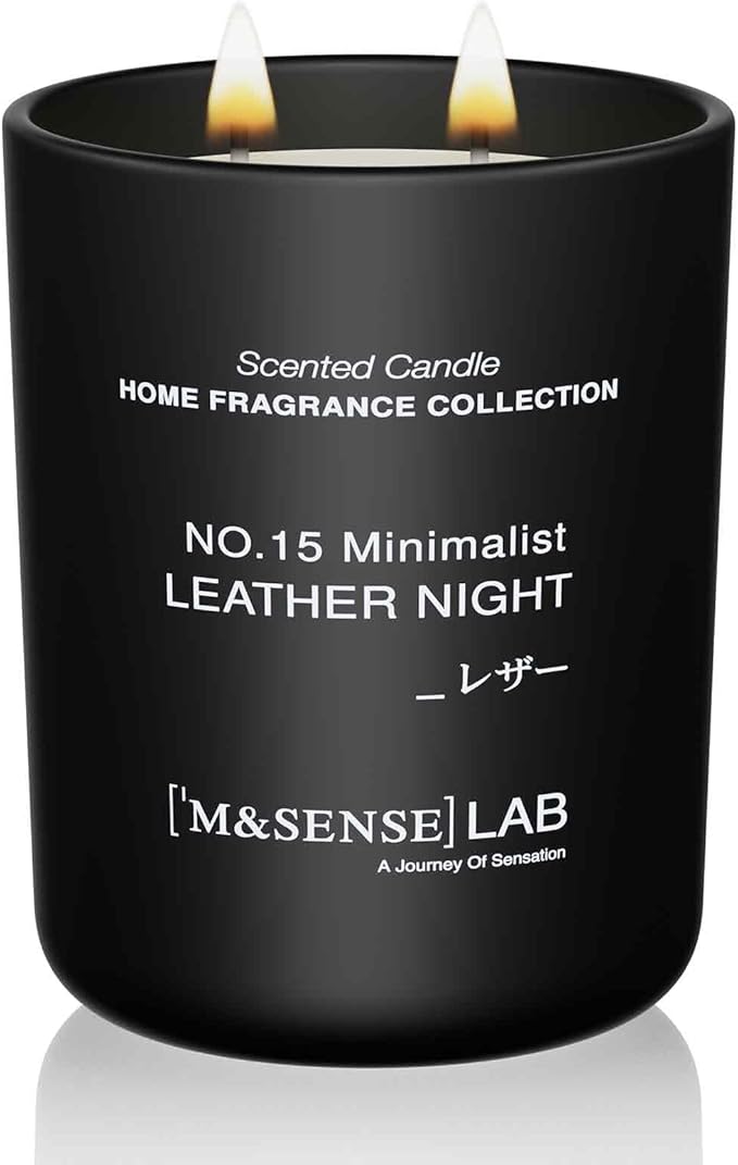 M&SENSE Natural Soy Candle| Leather Night | 16.6 oz, 95H Burn | Minimalist Christmas Scented Candle for Relaxation, Gifting, Home Décor | for Bedroom, Office, Party Large