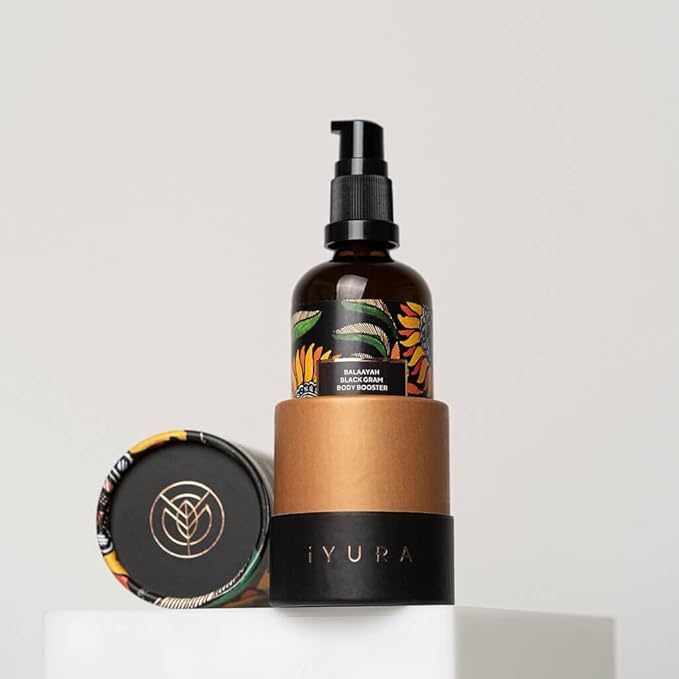 iYURA Balaayah Black Gram Body Booster | Natural Body Oil for Crepey, Mature Skin | Firms the look of Sagging Skin on the Arms & Legs | Long-Lasting Intense Moisturization | 3.38 fl oz (100 ml)