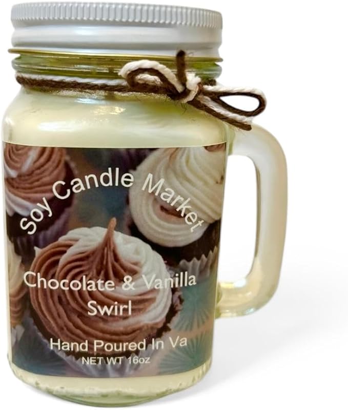Soy Scented Candles | Handmade & Highly Aromatic Candles Burns Upto 85 Hours in Glass Jar - Perfect for Home Decor, Wedding, Birthday, Dinner (Chocolate Vanilla Swirl, 12 oz)