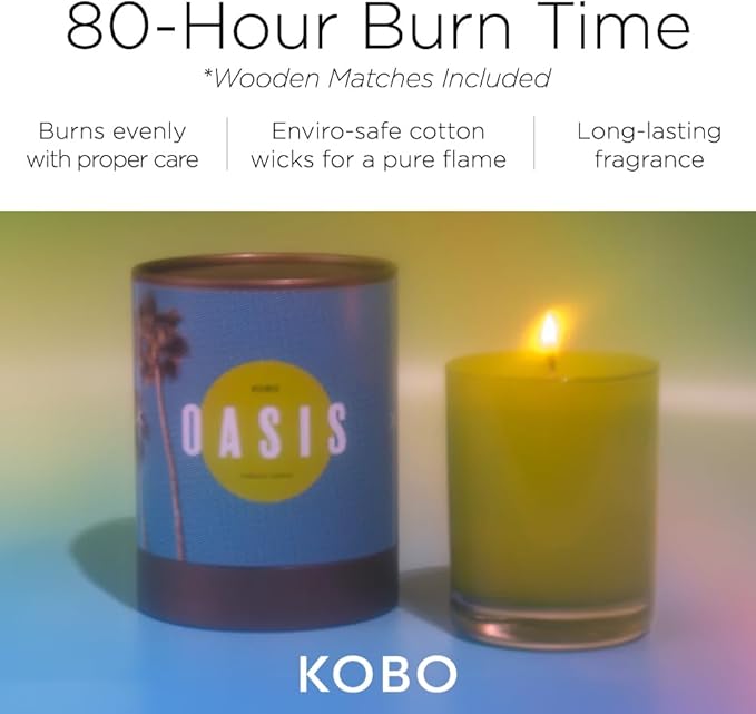 KOBO Oasis Scented Candle for Home (11 oz) – 100% Pure Soy Candle – 80-Hour Long-Lasting, Clean Burn Time – All Natural, Vegan, Non-GMO