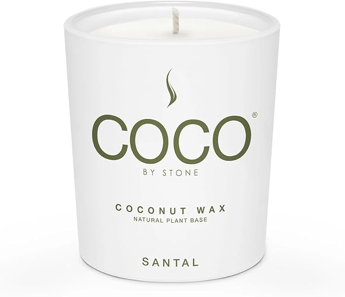 COCO by Stone 6.5oz Candle, Coconut Apricot Wax Candle for Home (Santal) Home Fragrance Products, 1 Wick Candle, Enhance Indoor Aroma, Vegan & Cruelty-Free, Clean Burning and Hand Poured Candle