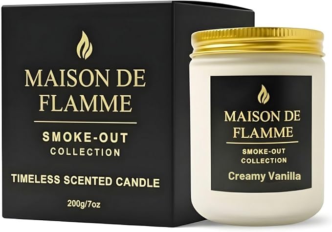 Creamy Vanilla Odor-Eliminating Scented Candle, 200g/7oz White Jar – Long-Lasting Soy Wax Blend Candle for Smoke, Kitchen & Home Odors