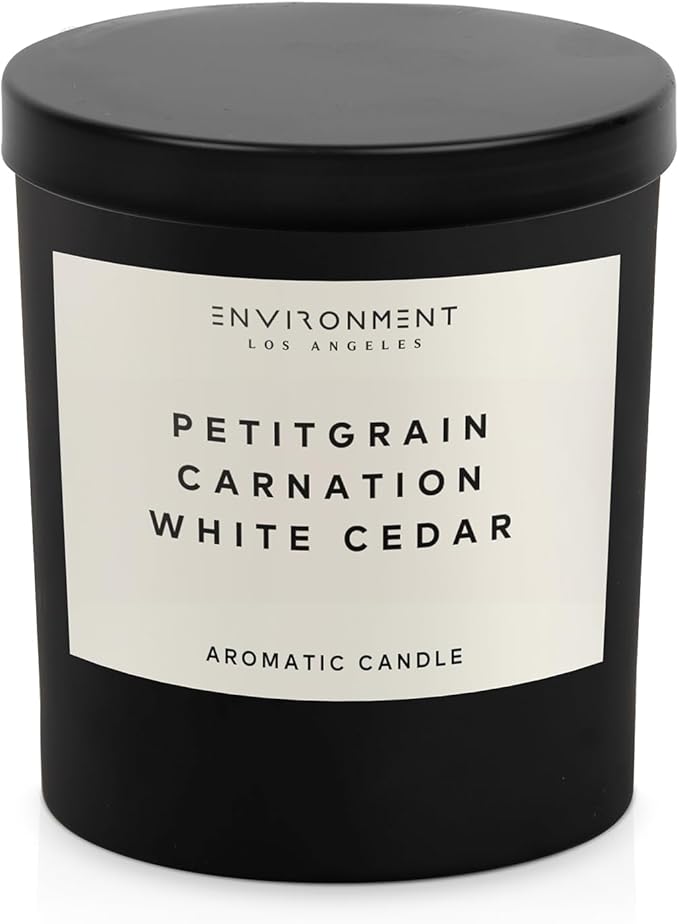 Environment Inspired by Designer Perfume LHomme Candle, 8oz Luxury Coconut Apricot Wax Candles for (Petitgrain | Carnation | White Cedar) Home Fragrance Products, 1 Wick Candle, Vegan & Cruelty-Free