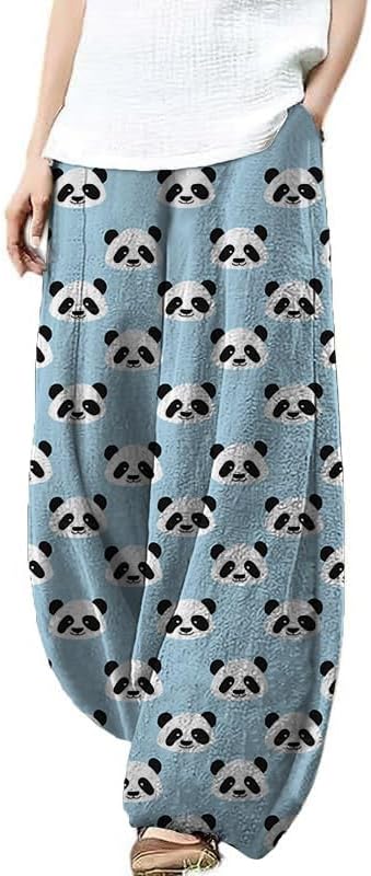 domirica Plus Size Loose Pants for Women Floral Printed Cute Pattern Ethnic Baggy Beach Wide Leg Trouser